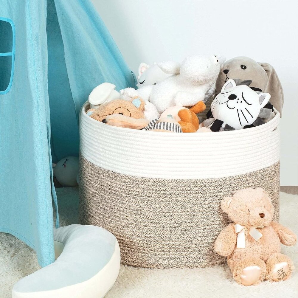 Extra Large 22 x 14in Decorative Blanket Basket for Living Room, Laundry Basket, - Picture 4 of 9